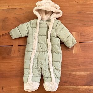Jessica Simpson Sage Green One-Piece snow Footie with Cream Plush Trim